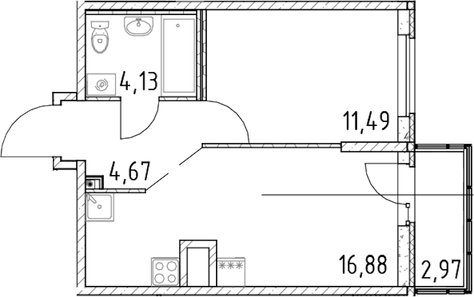 1-комнатная квартира 37.17 м², 20/23 эт., ЖК «Город Первых»
